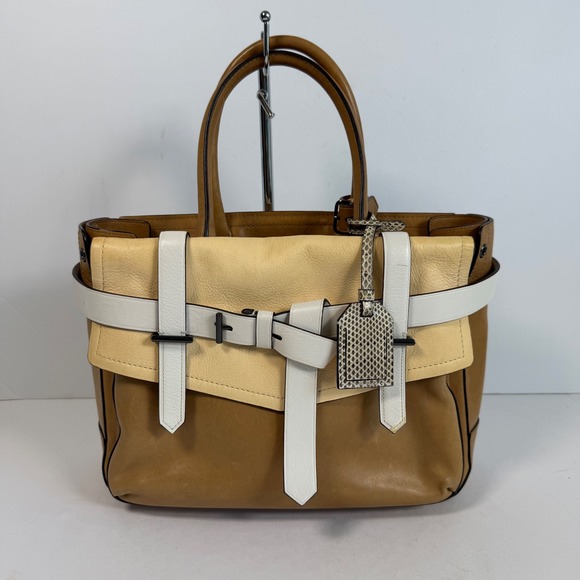 Reed Krakoff Handbags - Reed Krakoff Boxer Tote‎ Bag Leather Tan Ivory Satchel Snake Tag Purse